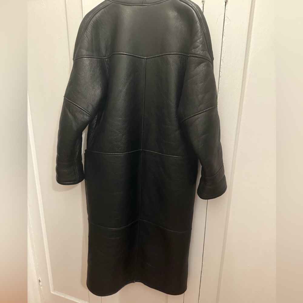 Women's Eduardo Bassoni Genuine Leather Shearling Long Medium Vintage - Picture 6 of 6